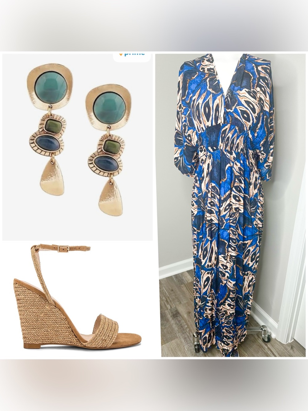 fab'rik Blue and Black Abstract Print Maxi Dress-s/M